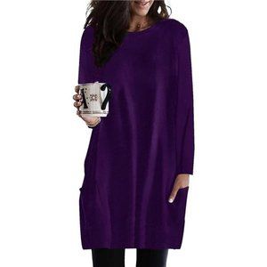 Womens Summer Dress Casual Crewneck Swing Tunic Dress with Pockets